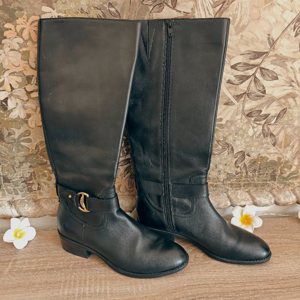 RLL Lauren Ralph Lauren Micah Equestrian Riding Side Zip Black Leather Boots 7